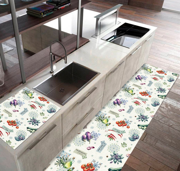 Tappeto Cucina 46x180 Cm Antimacchia Antiscivolo Passatoia Gomma Pvc Flessibile Stampa Digitale Dis C