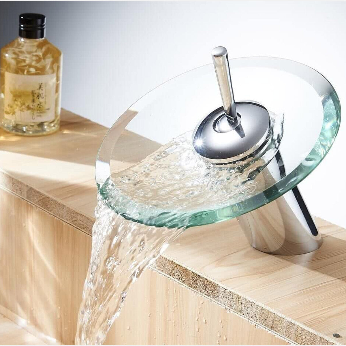 MISCELATORE RUBINETTO VASCA LAVABO MONOCOMANDO A CASCATA CROMATO  VETRO 812-11