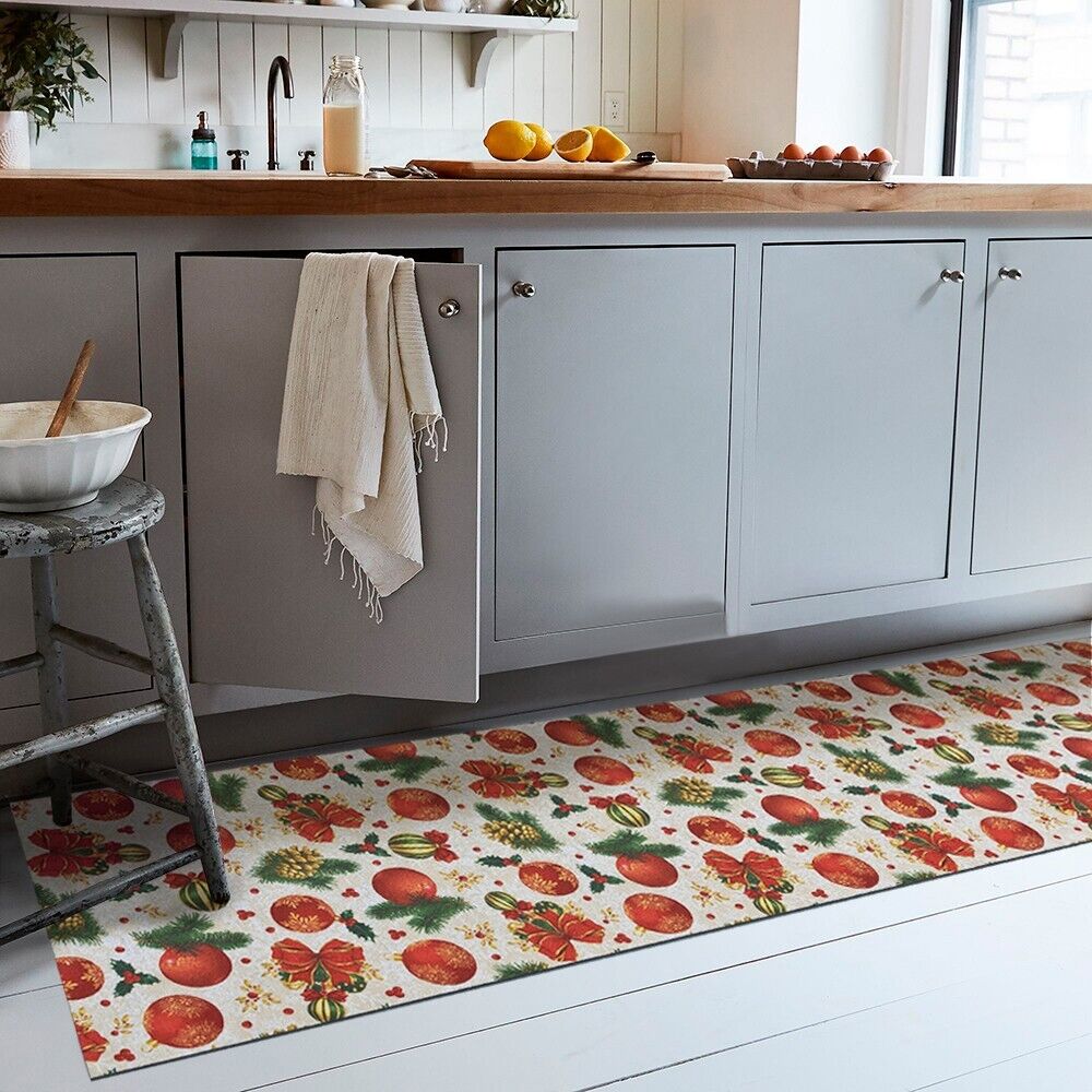 Tappeto Cucina Natale Natalizio 52x280 cm Antiscivolo Passatoia Addobbi Festa Fantasia A