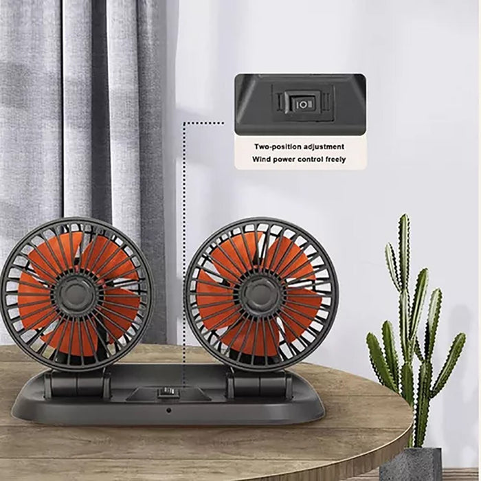 DOPPIO VENTILATORE PER AUTO 24V PORTATILE DA VIAGGIO REGOLABILE ARIA FRESCA