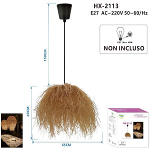 LAMPADARIO A SOSPENSIONE RATTAN NATURALE JUTA INTRECCIATO E27 SPIAGGIA ET-31386