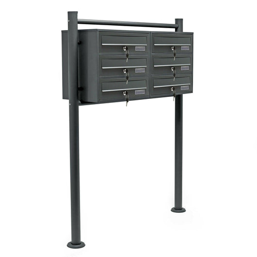 Blocco di 6 cassette postali 2x3 scomparti sovrapposti piede di appoggio in acciaio zincato antracite 16_0000042