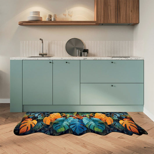 Tappeto Cucina Pvc Stampa Digitale HD Foglie Palme Moderno Sagomato Lavabile Antimacchia 50x90 cm