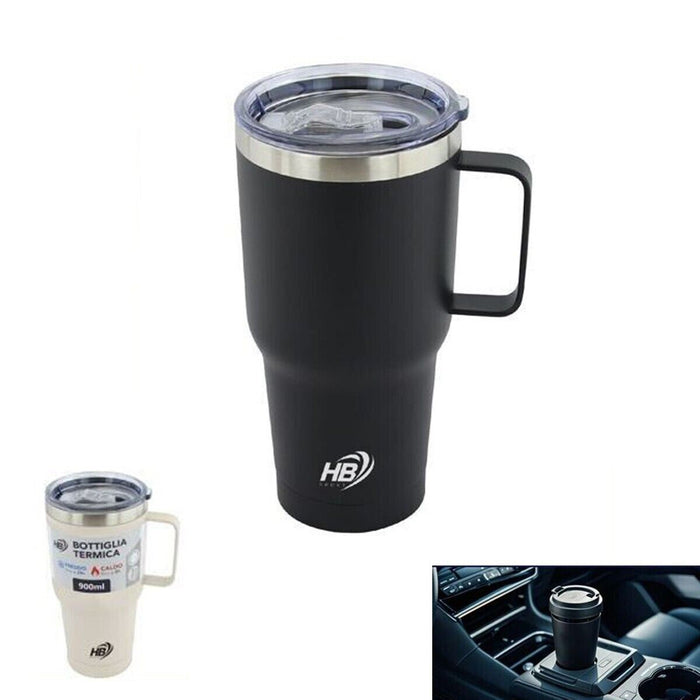 BOTTIGLIA TERMICA 900ML ACCIAIO MANICO TAZZA VIAGGIO AUTO CALDO FREDDO 90067