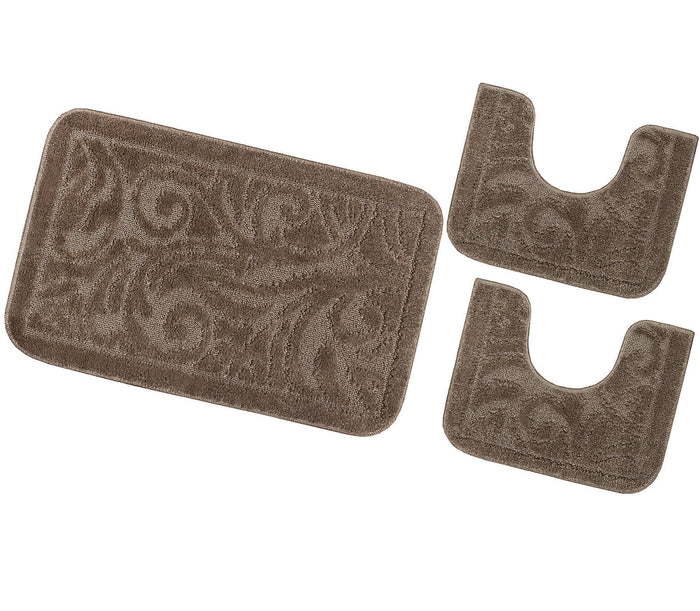 Tappeto Bagno Damascato Parure Marrone Morbido Soffice Assorbente Antiscivolo Lavabile