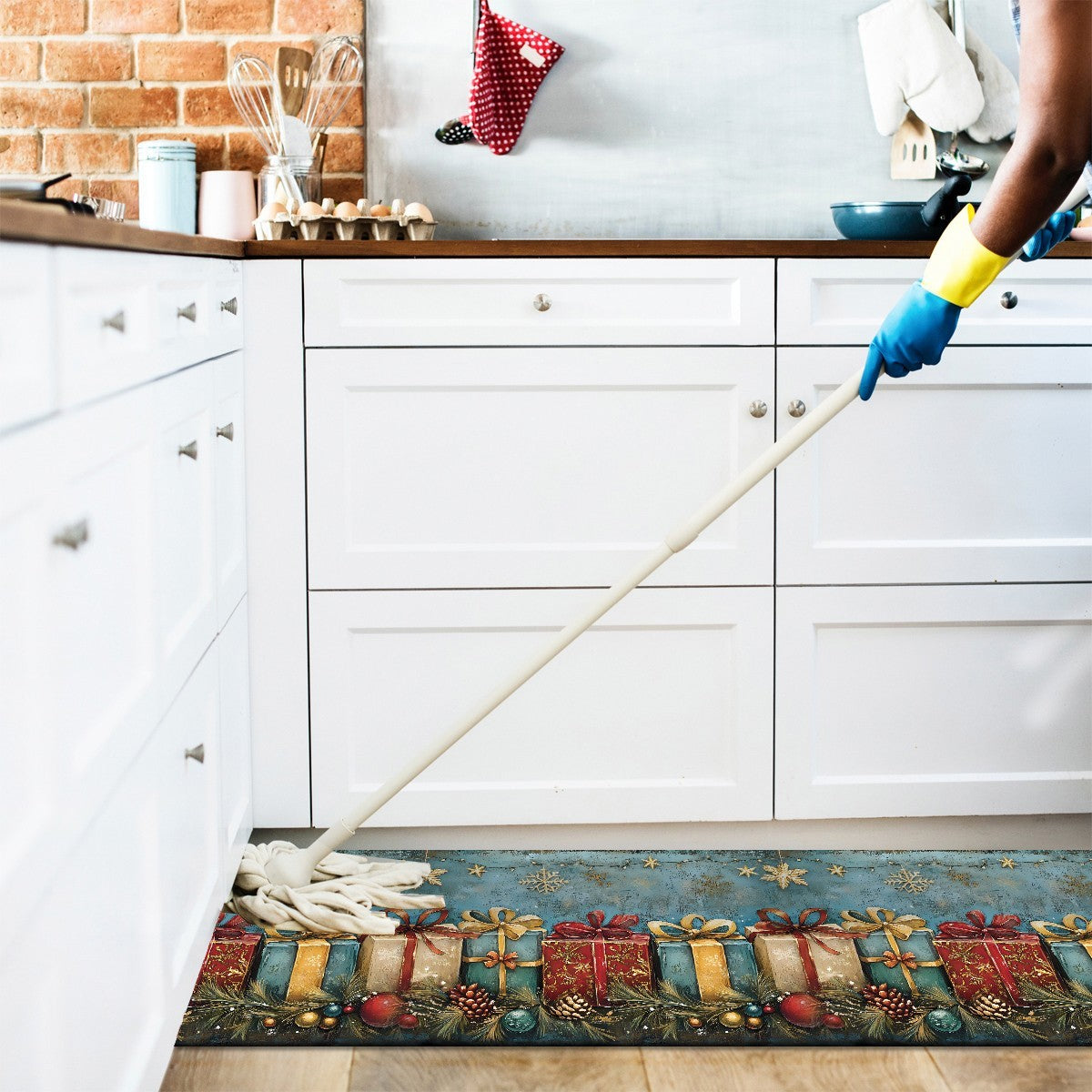 Tappeto Cucina Natale Antimacchia 51x210 cm Pacchi Regalo Passatoia Natalizia Antiscivolo Lavabile