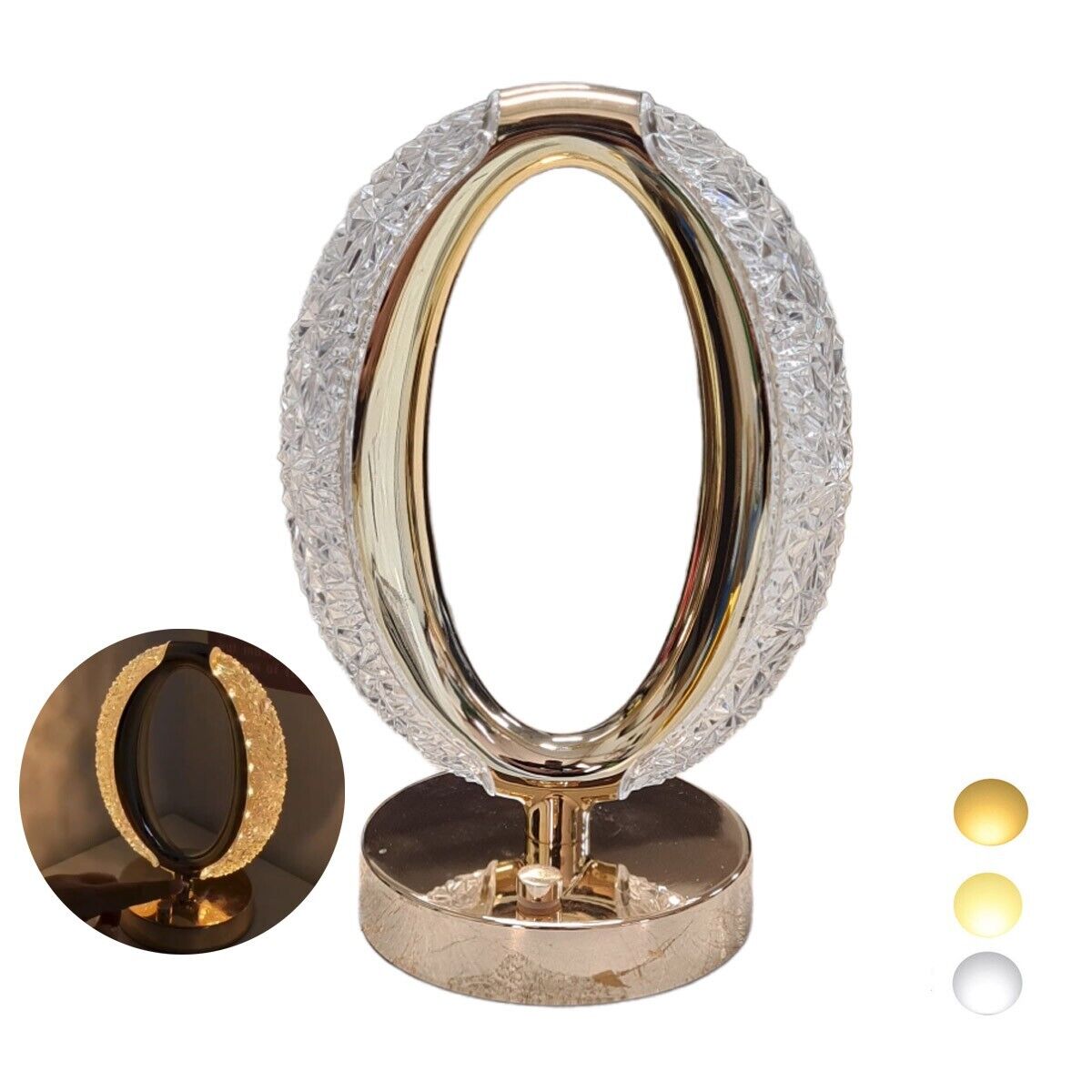 LAMPADA TAVOLO LED RICARICABILE OVALE TIPO CRISTALLO ATMOSFERA DIAMANTE TOUCH