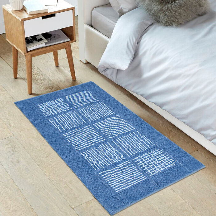 Tappeto Scendiletto Camera Bagno 65x140 cm Shaggy Puro Cotone Assorbente Antiscivolo Azzurro