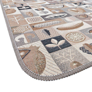 Tappeto Cucina Assorbente Bordato Antiscivolo Frutta e Verdura Passatoia Lavabile 52x280 Cm Marrone