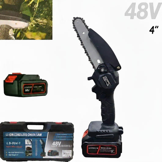 MINI SEGA ELETTRICA A BATTERIA 48V MOTOSEGA 4" CATENA POTATURA RAMI 2 BATTERIE