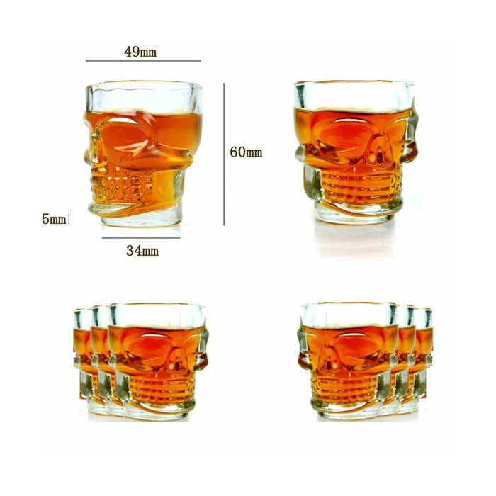 4 BICCHIERINI IN VETRO A FORMA DI TESCHIO PER SHOTTINI COCKTAIL PARTY SKULL SHOT