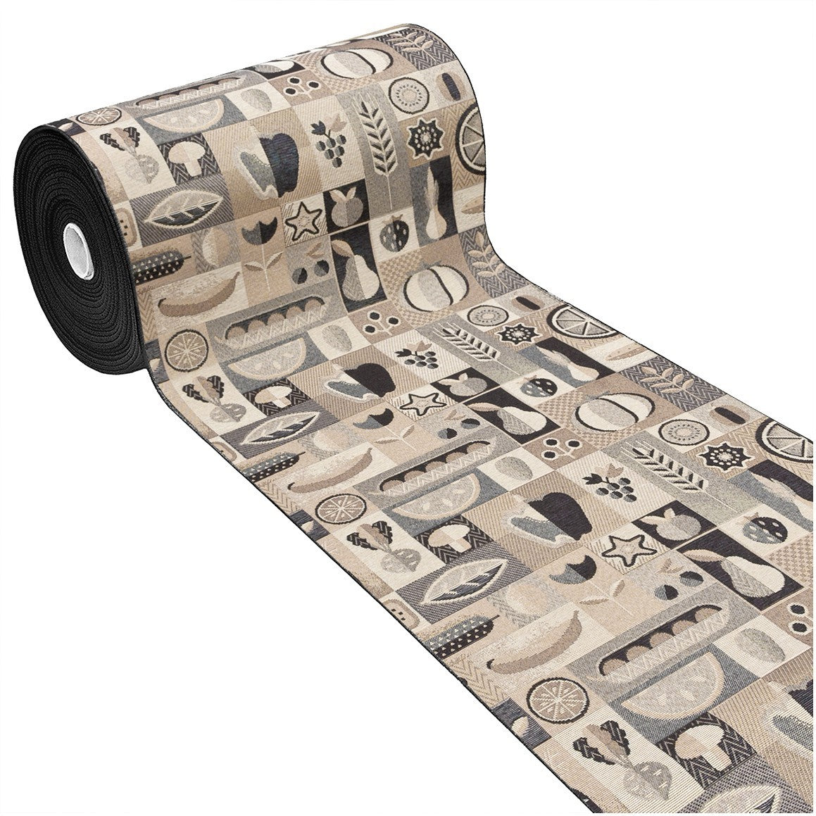 Tappeto Cucina Assorbente Bordato Antiscivolo Frutta e Verdura Passatoia Lavabile 52x240 Cm Nero