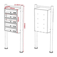 Blocco 5 cassette postali su gambe 5 ingressi in acciaio zincato bianco 16_0000040
