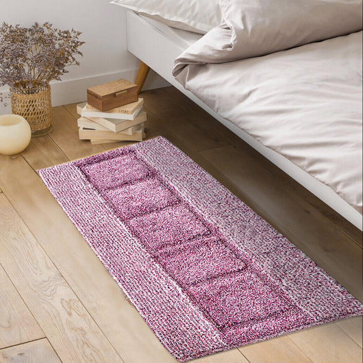Tappeto Bagno Cotone Shaggy 55x90 Cm Rosa Scendiletto Camera Morbido Assorbente Antiscivolo