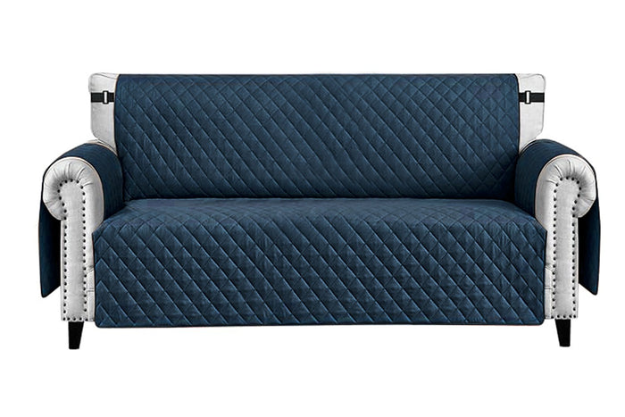 Copridivano Impermeabile Tasche Laterali Proteggi Divano Antimacchia Antiscivolo 4 Posti Blu