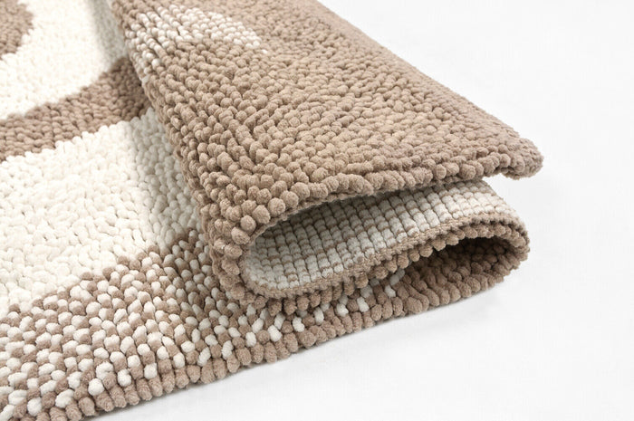 Tappeto Bagno Scendiletto 65x140 cm Puro Cotone Rosa Elegante Assorbente Antiscivolo Beige