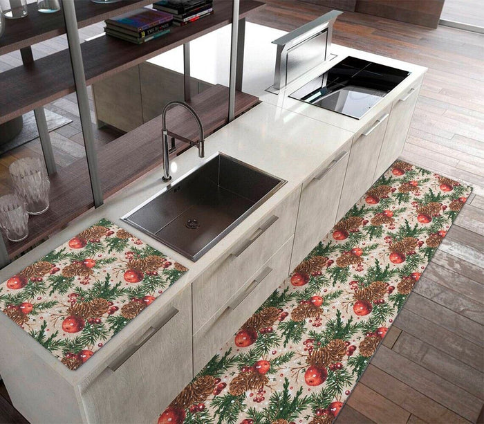 Tappeto Cucina Natale Natalizio 52x140 cm Antiscivolo Passatoia Addobbi Festa Fantasia F