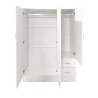 Armadio Guardaroba 120x50x170 cm 3 ante e 2 cassetti, Legno Laminato Bianco per Mansarda, Cantina, Garage e Ripostiglio