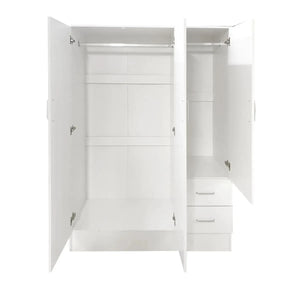 Armadio Guardaroba 120x50x170 cm 3 ante e 2 cassetti, Legno Laminato Bianco per Mansarda, Cantina, Garage e Ripostiglio