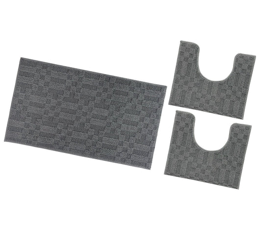 Tappeto Bagno 3D Morbido Assorbente Antiscivolo Lavabile Scendiletto Camera Set 3 Pezzi Antracite