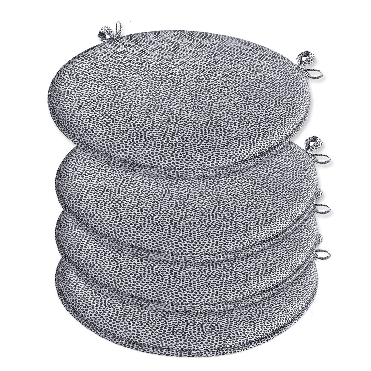 Set 4 Cuscini Sedia Maculati Rotondi Cotone Con Lacci Lavabili Morbidi Coprisedia Tondo Grigio
