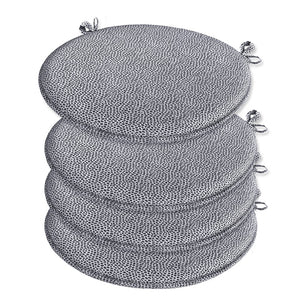 Set 4 Cuscini Sedia Maculati Rotondi Cotone Con Lacci Lavabili Morbidi Coprisedia Tondo Grigio