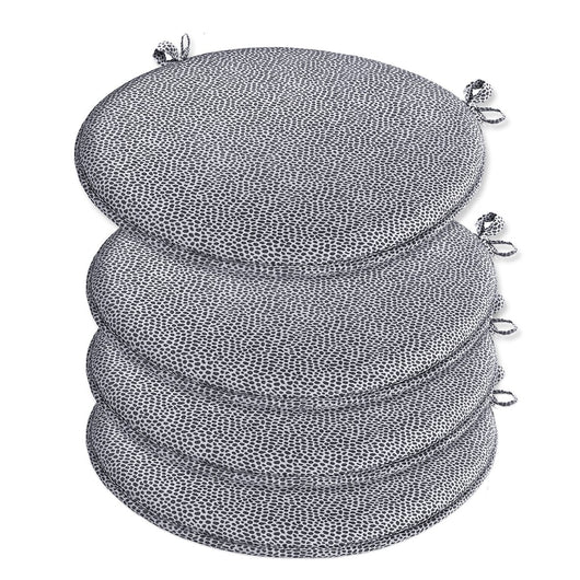 Set 4 Cuscini Sedia Maculati Rotondi Cotone Con Lacci Lavabili Morbidi Coprisedia Tondo Grigio