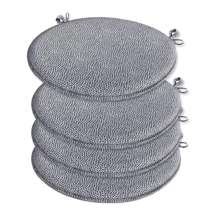 Set 4 Cuscini Sedia Maculati Rotondi Cotone Con Lacci Lavabili Morbidi Coprisedia Tondo Grigio