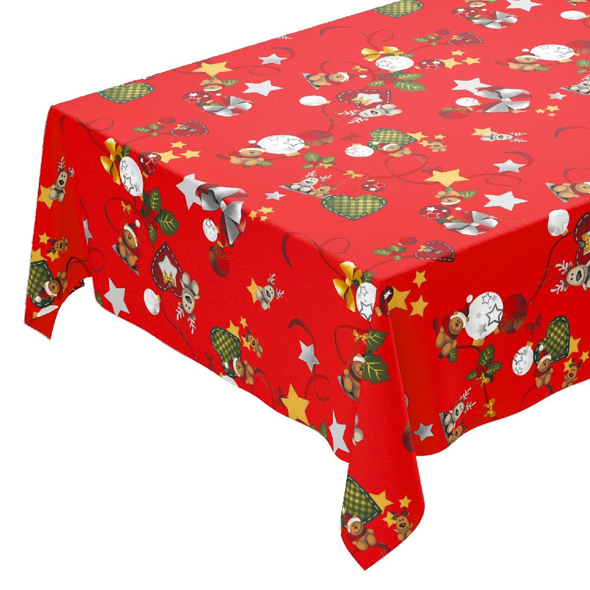 Tovaglia Cucina Natalizia Cerata Antimacchia Moderna Copritavolo Stelle Cuori Palline - 140x300 Cm