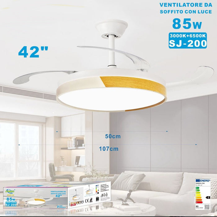 VENTILATORE SOFFITTO LUCE LED 3000K 6500k PLAFONIERA LAMPADARIO 85W 50 CM SJ-200