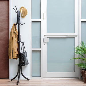 Appendiabiti Ingresso 12 Ganci Attaccapanni Nero Metallo Salvaspazio Da Terra Stand Piantana