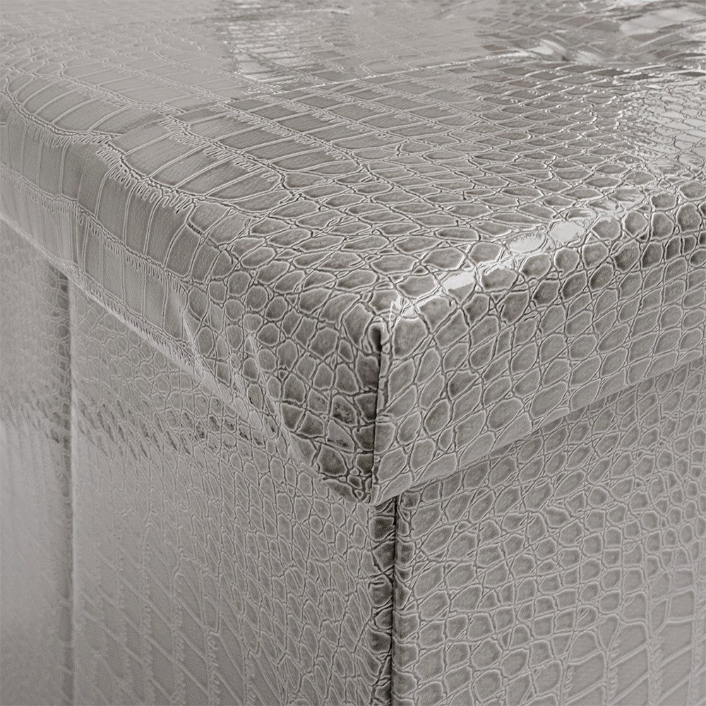 Cassapanca Contenitore Pouf Panca Poggiapiedi Similpelle Pelle Finta Coccodrillo 38x38x38 cm Grigia