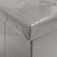 Cassapanca Contenitore Pouf Panca Poggiapiedi Similpelle Pelle Finta Coccodrillo 38x38x38 cm Grigia