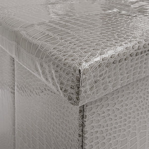 Cassapanca Contenitore Pouf Panca Poggiapiedi Similpelle Pelle Finta Coccodrillo 38x38x38 cm Grigia