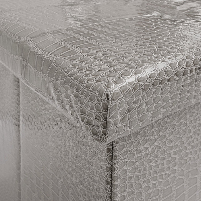 Cassapanca Contenitore Pouf Panca Poggiapiedi Similpelle Pelle Finta Coccodrillo 38x38x38 cm Grigia