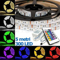 STRISCIA A LED SMD 5050 RGB IP65 5 METRI BOBINA CON ALIMENTATORE E TELECOMANDO