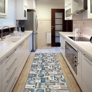 Tappeto Cucina Assorbente Bordato Antiscivolo Frutta e Verdura Passatoia Lavabile 52x110 Cm Blu