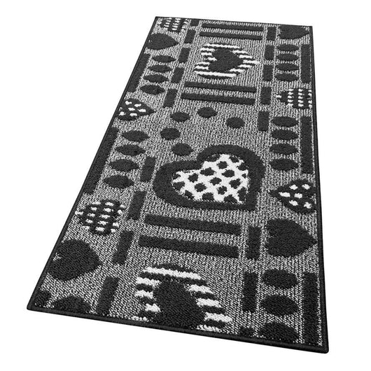 Tappeto Cucina Antiscivolo Cuori 3D Lavabile Moderno Assorbente Grigio 57x170 cm