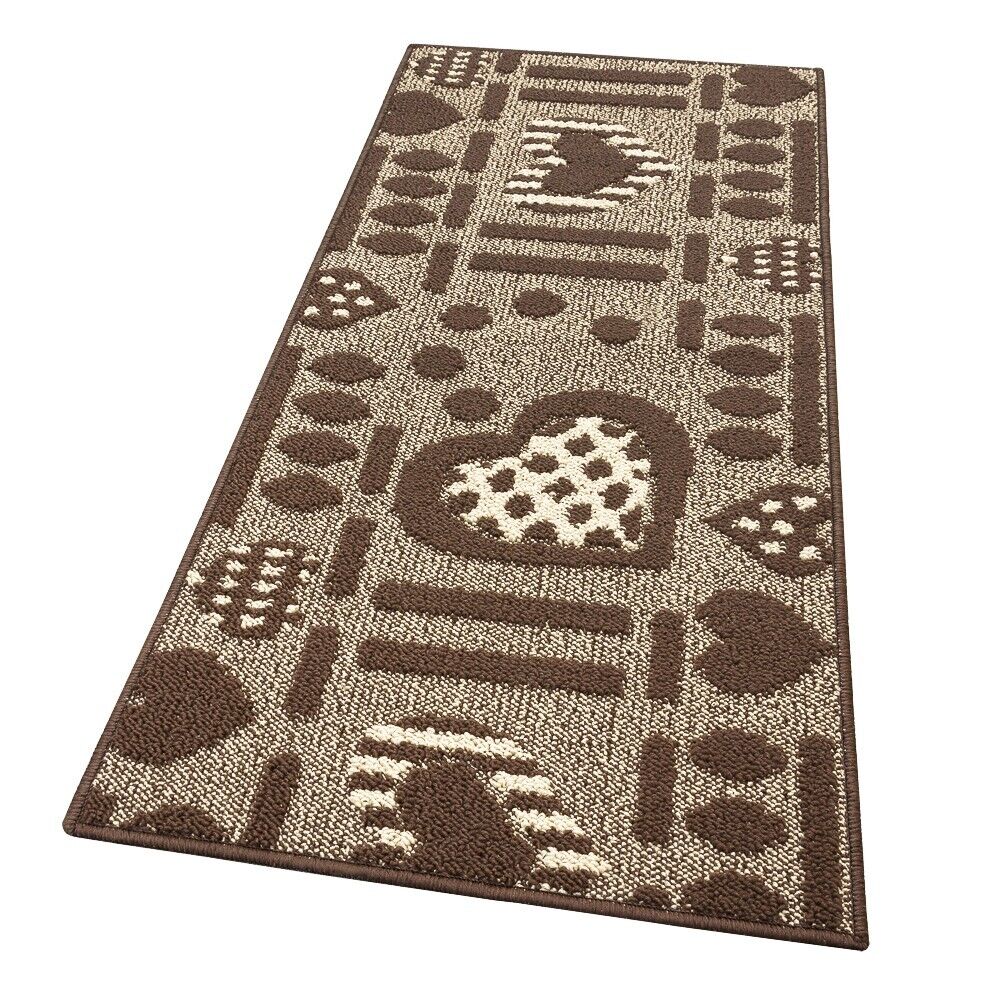 Tappeto Cucina Antiscivolo Cuori 3D Lavabile Moderno Assorbente Marrone 57x170 cm