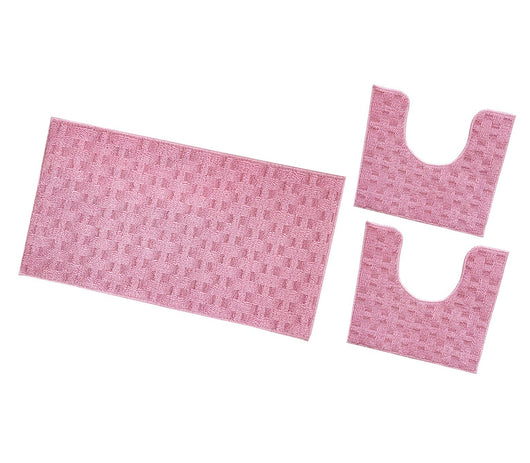 Tappeto Bagno Morbido Assorbente Antiscivolo 3D Intrecciato Lavabile Set 3 Pezzi Rosa