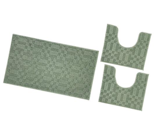 Tappeto Bagno 3D Morbido Assorbente Antiscivolo Lavabile Scendiletto Camera Set 3 Pezzi Verde