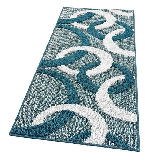Tappeto Cucina 57x190 Cm Tridimensionale Cerchi 3D Assorbente Morbido Moderno Antiscivolo Blu