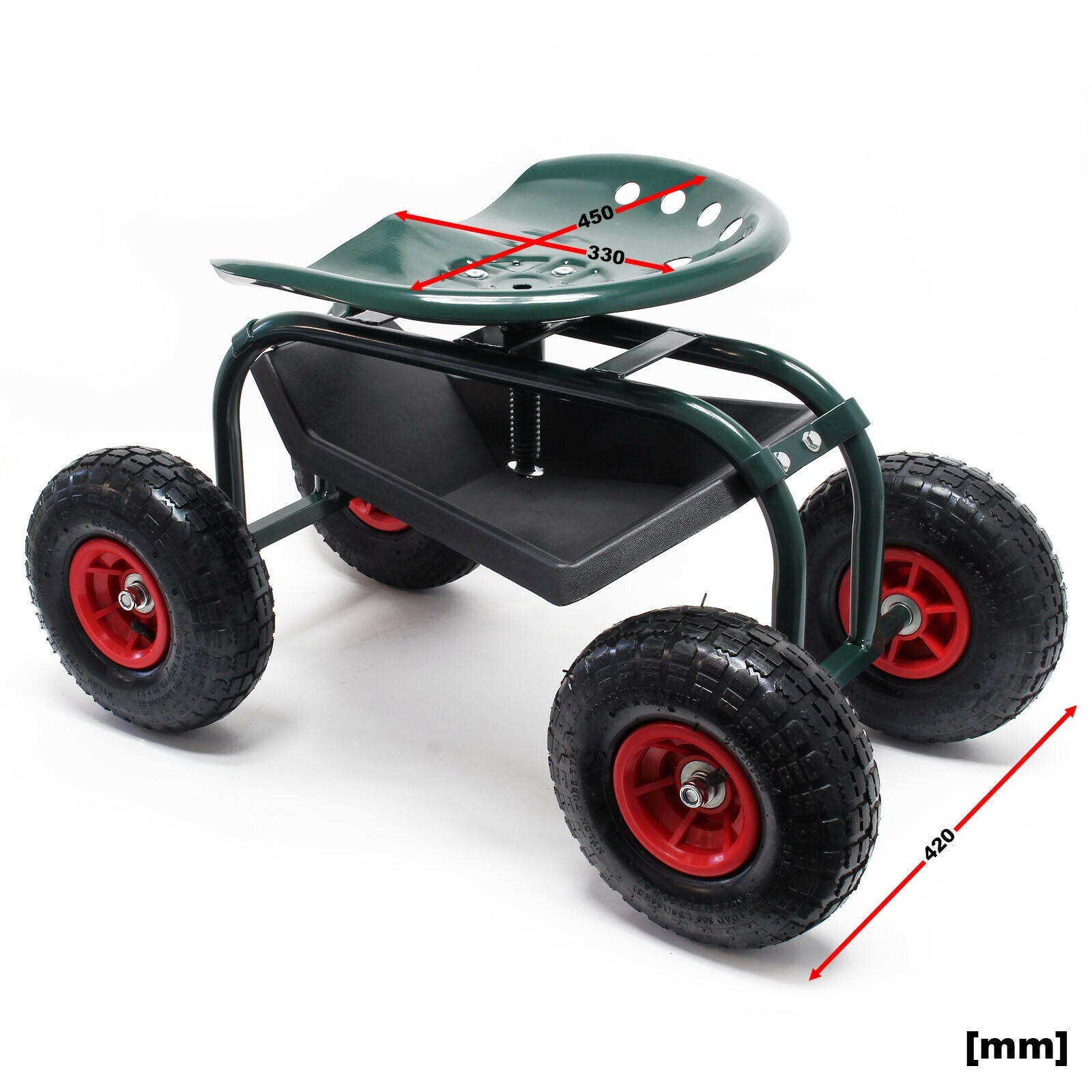 Sedile da giardino su ruote larghe max 150 kg carrello scorrevole porta attrezzi 16_0002694