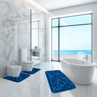 Tappeto Bagno Damascato Parure Blu Morbido Soffice Assorbente Antiscivolo Lavabile