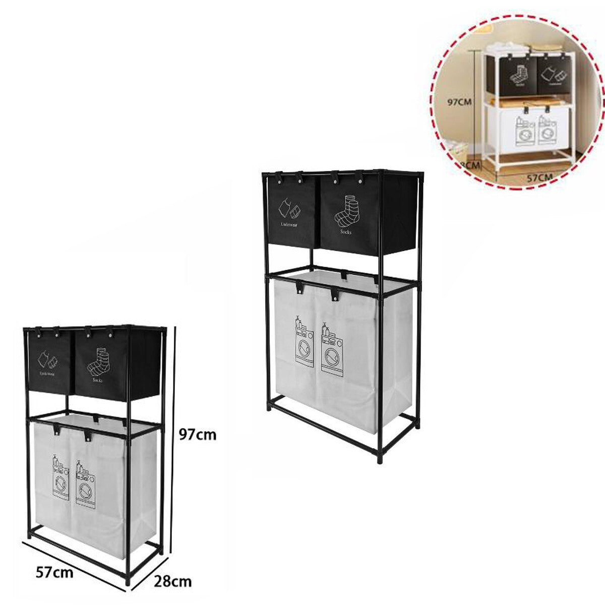 CESTO 4 CONTENITORI BIANCHERIA PANNI SPORCHI SALVASPAZIO BAGNO LAVANDERIA 73347