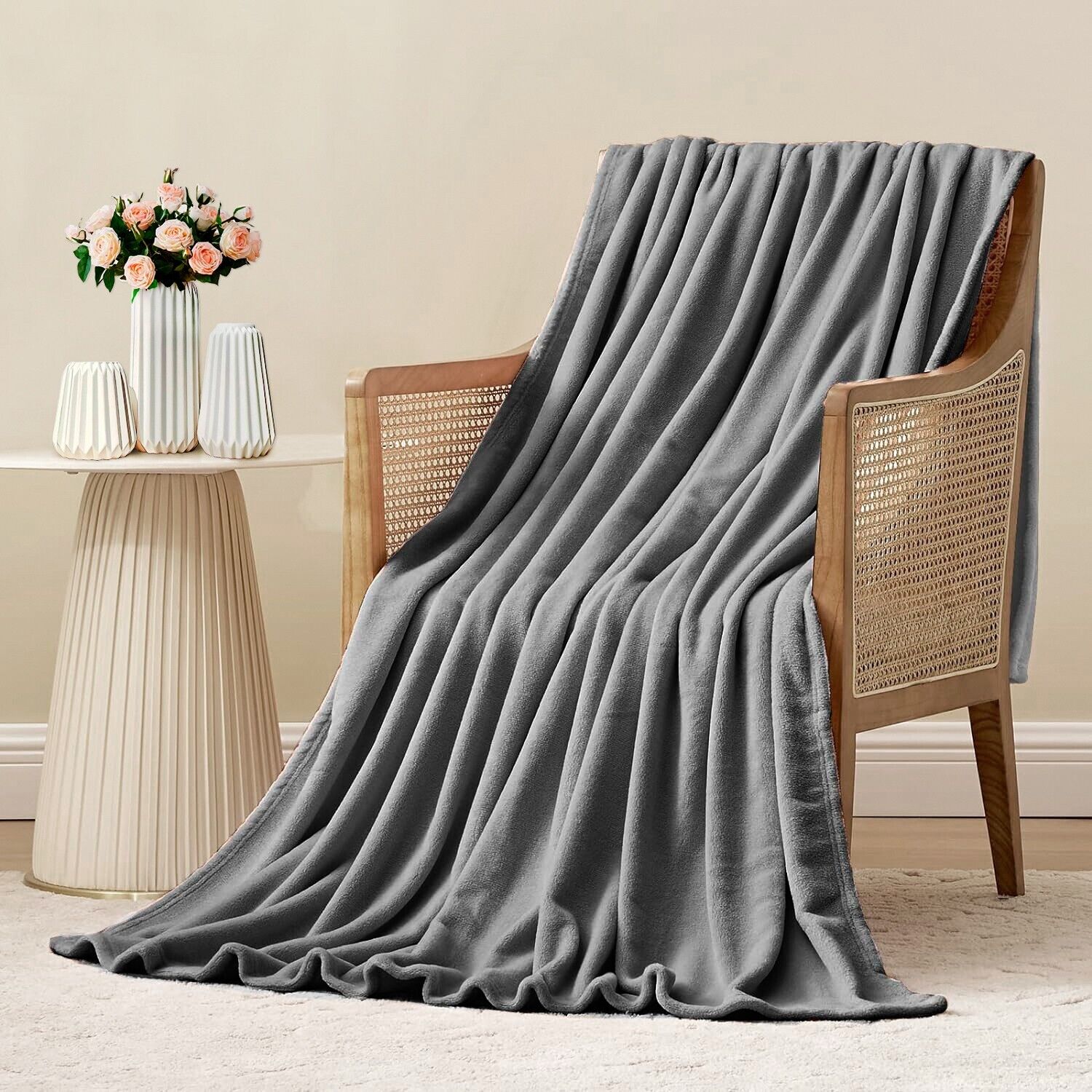 Coperta Plaid 200x220 cm Morbida Vellutata Pile Caldo Soffice Avvolgente Divano Letto Poltrona Grigio