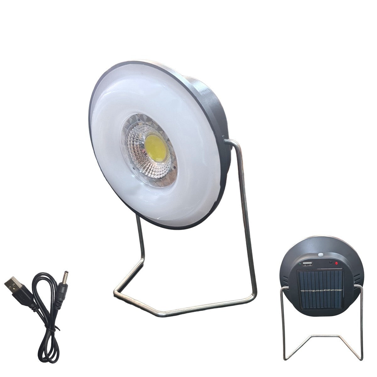 FARETTO LED TONDO ENERGIA PANNELLO SOLARE PORTATILE RICARICABILE USB CAMPEGGIO