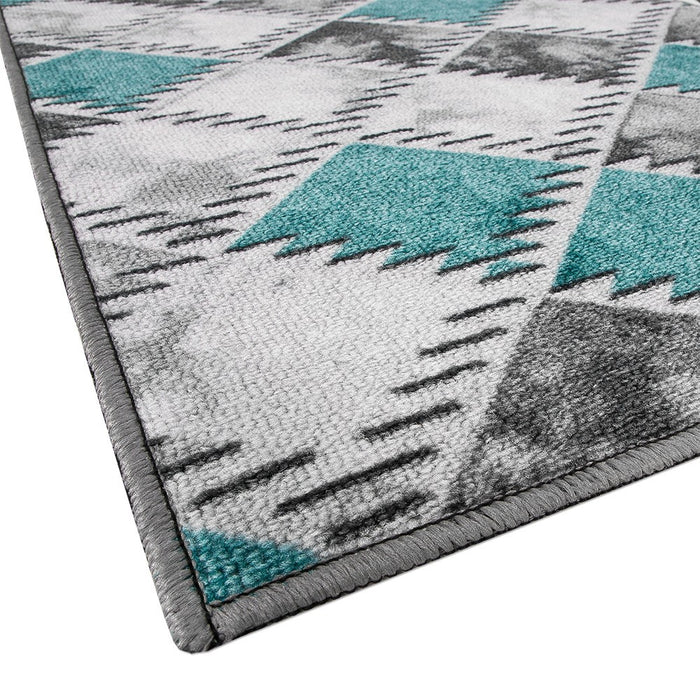 Tappeto Cucina Bordato Antiscivolo Assorbente Passatoia Colori Accesi Patchwork 57x190 Cm Azzurro