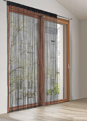 Tenda a Fili Elegante Per Porte Finestre Pannello 140x290 Cm Divisorio Camere Stanze Ambienti Nero
