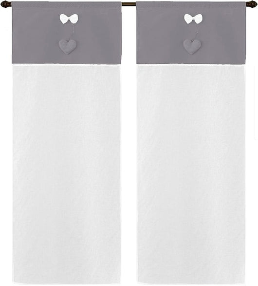 Tende Finestre Porte Interno Coppia 2pz Tessuto Semitrasparente Shabby Chic Rustica 60x150 Cm Grigia
